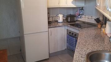 Full-sized fridge, microwave, oven, stovetop