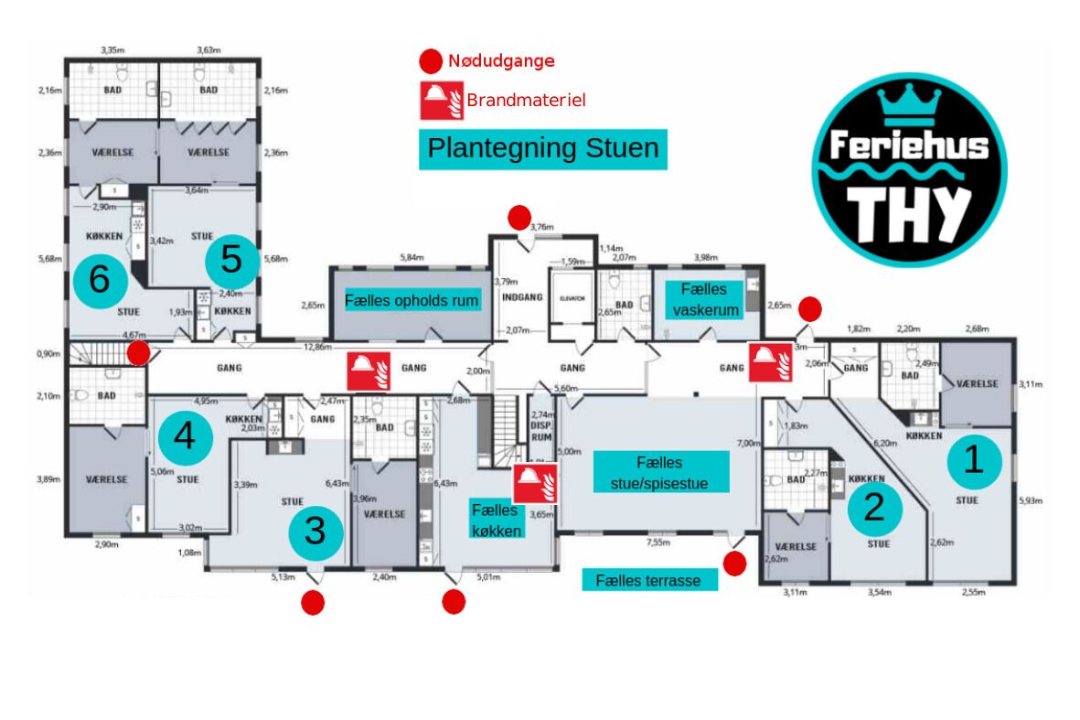A floor plan of a hotel with numbered rooms, a central courtyard, and a brand material area.