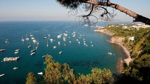A coastal view with numerous boats on the water and a beach on the right. - L'Incanto Suites Ischia (Casamicciola Terme)