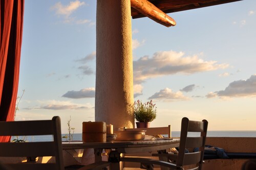 Terrace and garden overlooking Stromboli and Panarea,