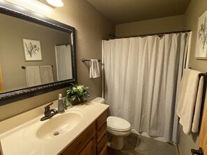 Bathtub, hair dryer, towels