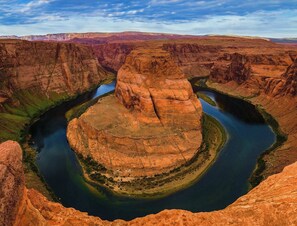 A canyon with a river.