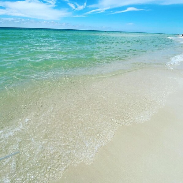 Beach nearby, sun loungers