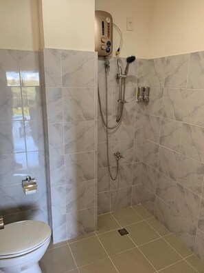 Shower, free toiletries, towels