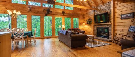 Smart TV, chimenea, videojuegos, reproductor de DVD