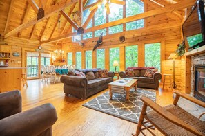 Smart TV, fireplace, video games, DVD player