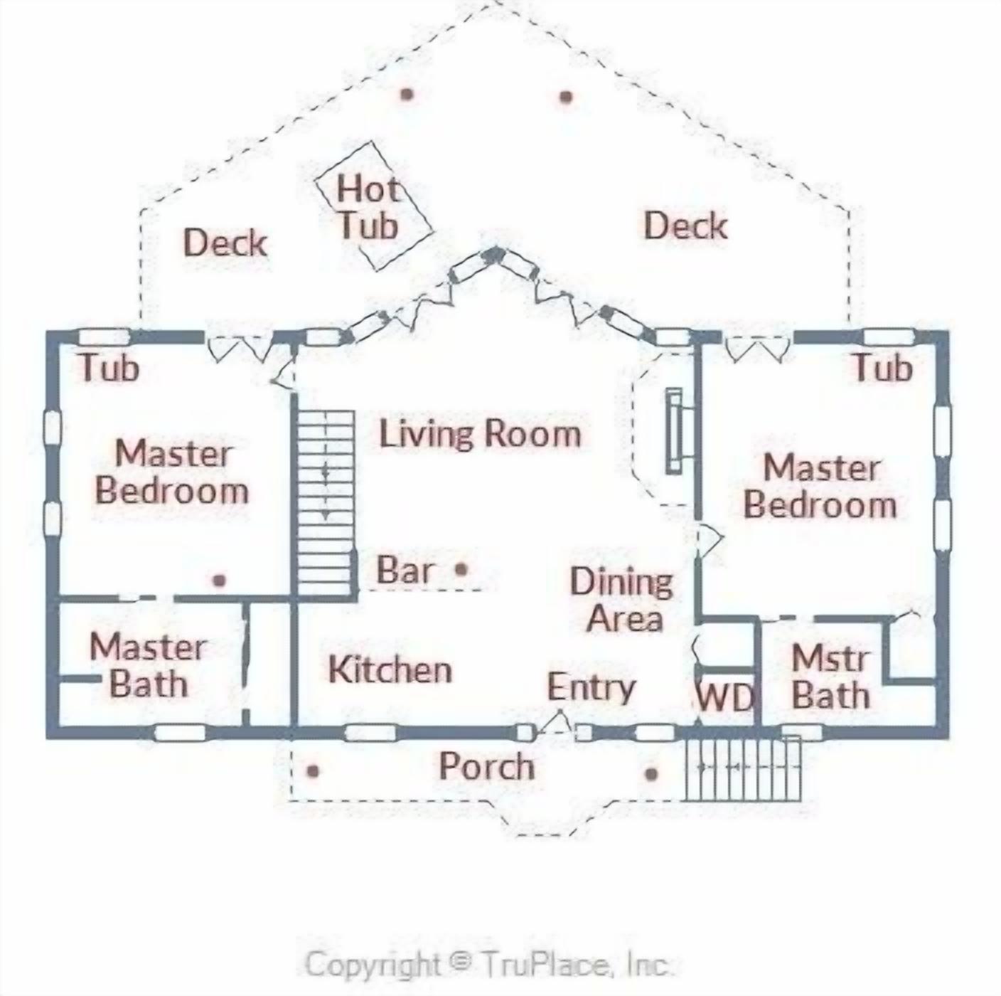 Un plan d’étage d’une chambre d’hôtel comprenant une chambre principale, un salon, une cuisine, un coin repas, une entrée, une salle de bain principale et un jacuzzi.