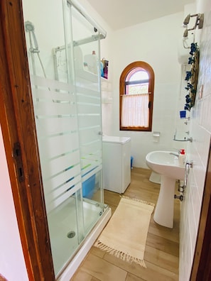 Ducha, secador de pelo, bidé y toallas
