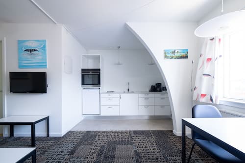 Monolocale | Cucina privata | Frigorifero, piano cottura, macchina per tè/caffè, bollitore elettrico