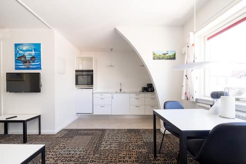 Estudio | Cocina privada | Frigorífico, placa de cocina, cafetera o tetera y hervidor eléctrico