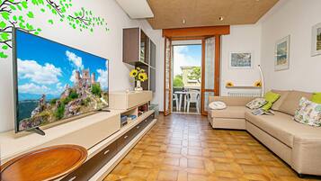 21-inch flat-screen TV with cable channels, TV, stereo