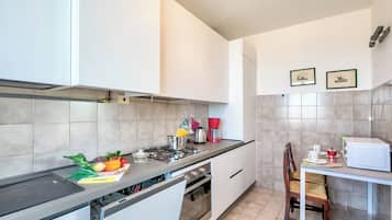 Full-sized fridge, microwave, oven, stovetop