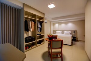 Laptop workspace, blackout drapes, soundproofing, iron/ironing board