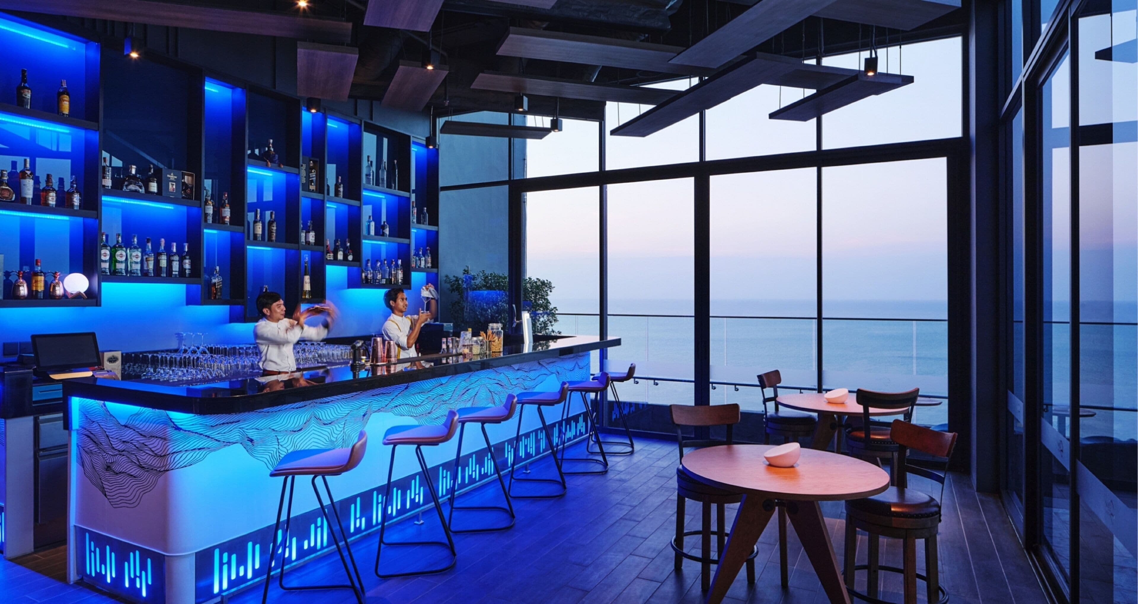 rooftop bar, ocean views, open daily
