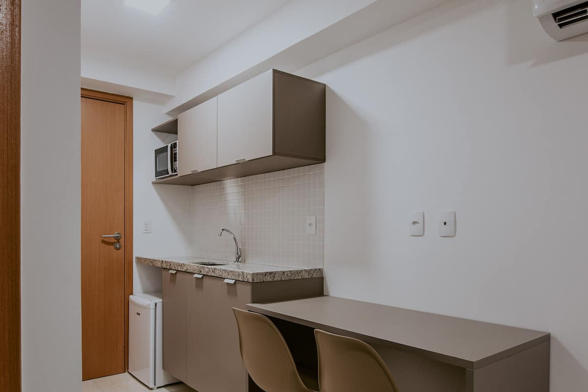 mini-fridge, microwave