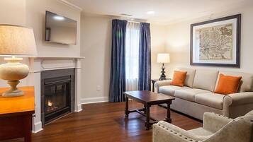 Télévision, cheminée, lecteur de DVD