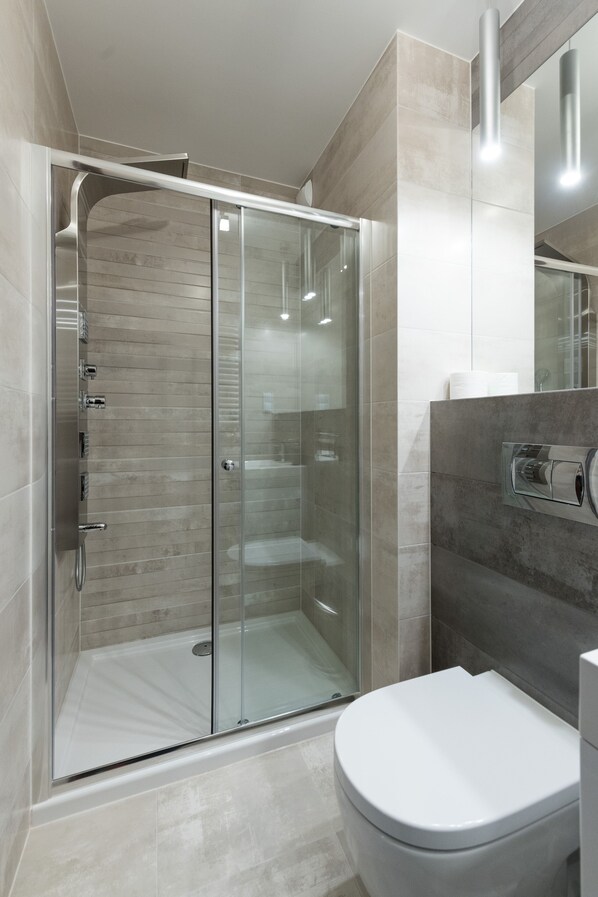 Combined shower/bathtub, hair dryer, bidet, towels - 3bdr 2bthr Krakow central apartment (Kraków)
