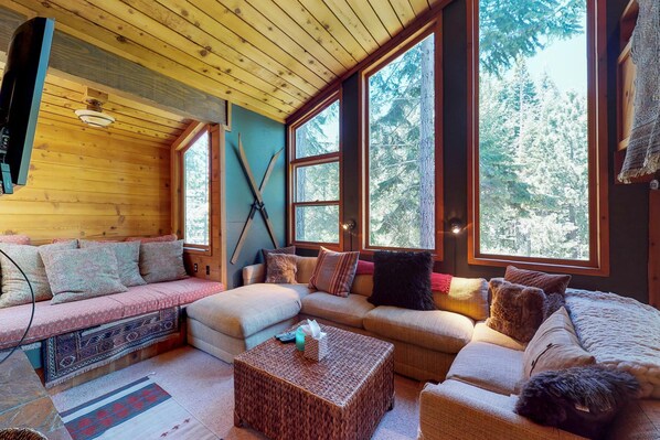 Talo, useita sänkyjä (Treehouse in the Mountains) | Olohuone