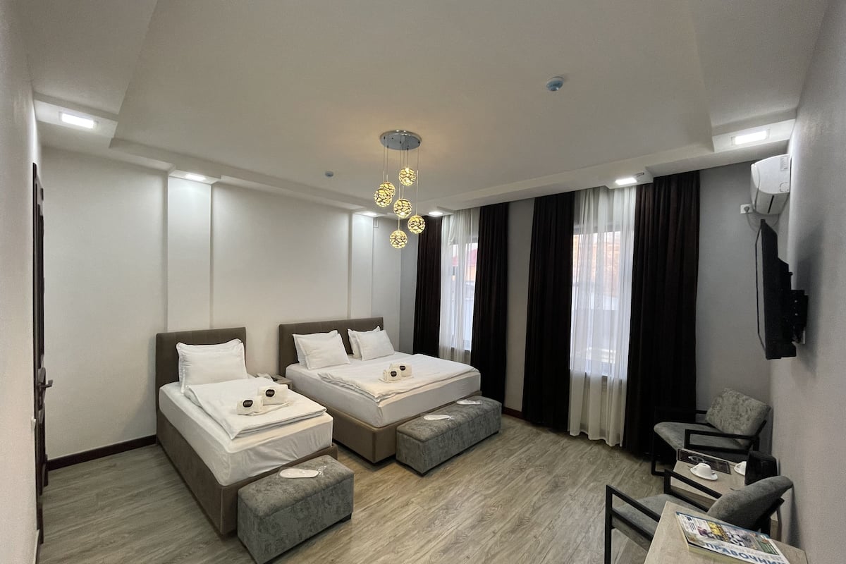 Blackout curtains, iron/ironing board, free WiFi, bed sheets