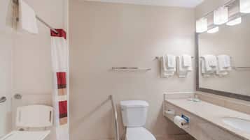 Superior Room, 1 King Bed, Accessible, Non Smoking (Roll-In Shower) | Bathroom | Hair dryer, towels, soap, shampoo