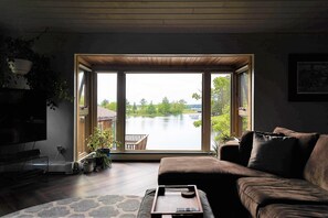 Smart TV, fireplace, DVD player, video library