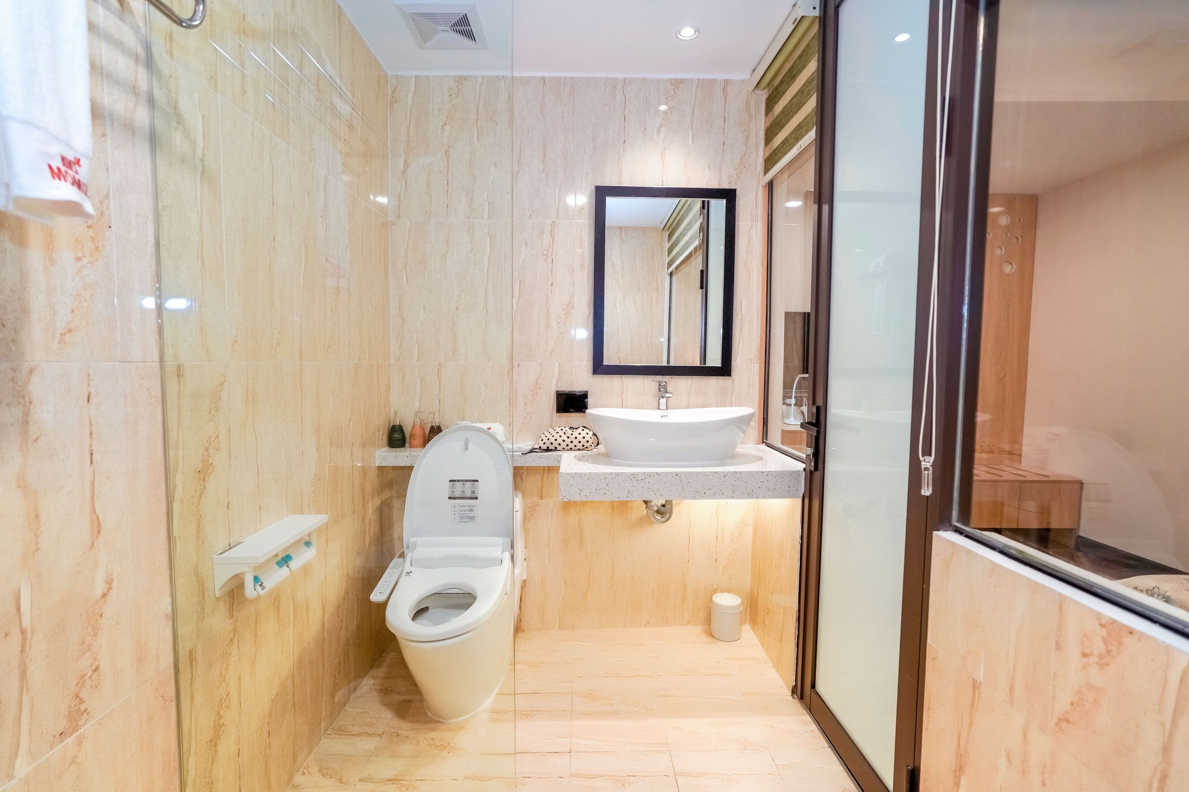 premium double room | bathroom | free toiletries, hair dryer, slippers, electronic bidet