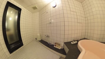 Separate tub and shower, free toiletries, hair dryer, bathrobes