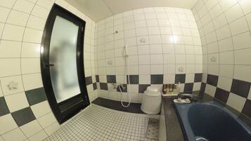 Separate tub and shower, free toiletries, hair dryer, bathrobes