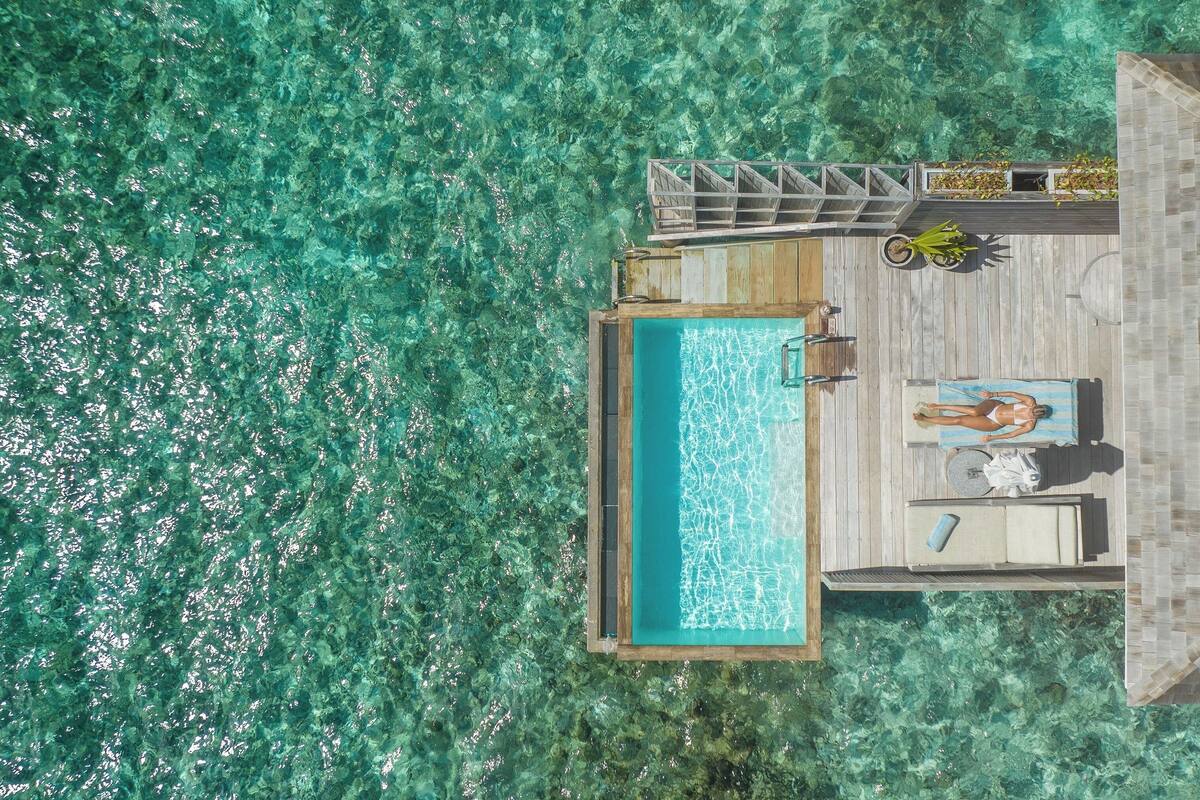 Overwater Pool Villa | 1 bedroom, Egyptian cotton sheets, premium bedding, down comforters