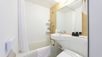 Combined shower/bathtub, hair dryer, slippers, electronic bidet