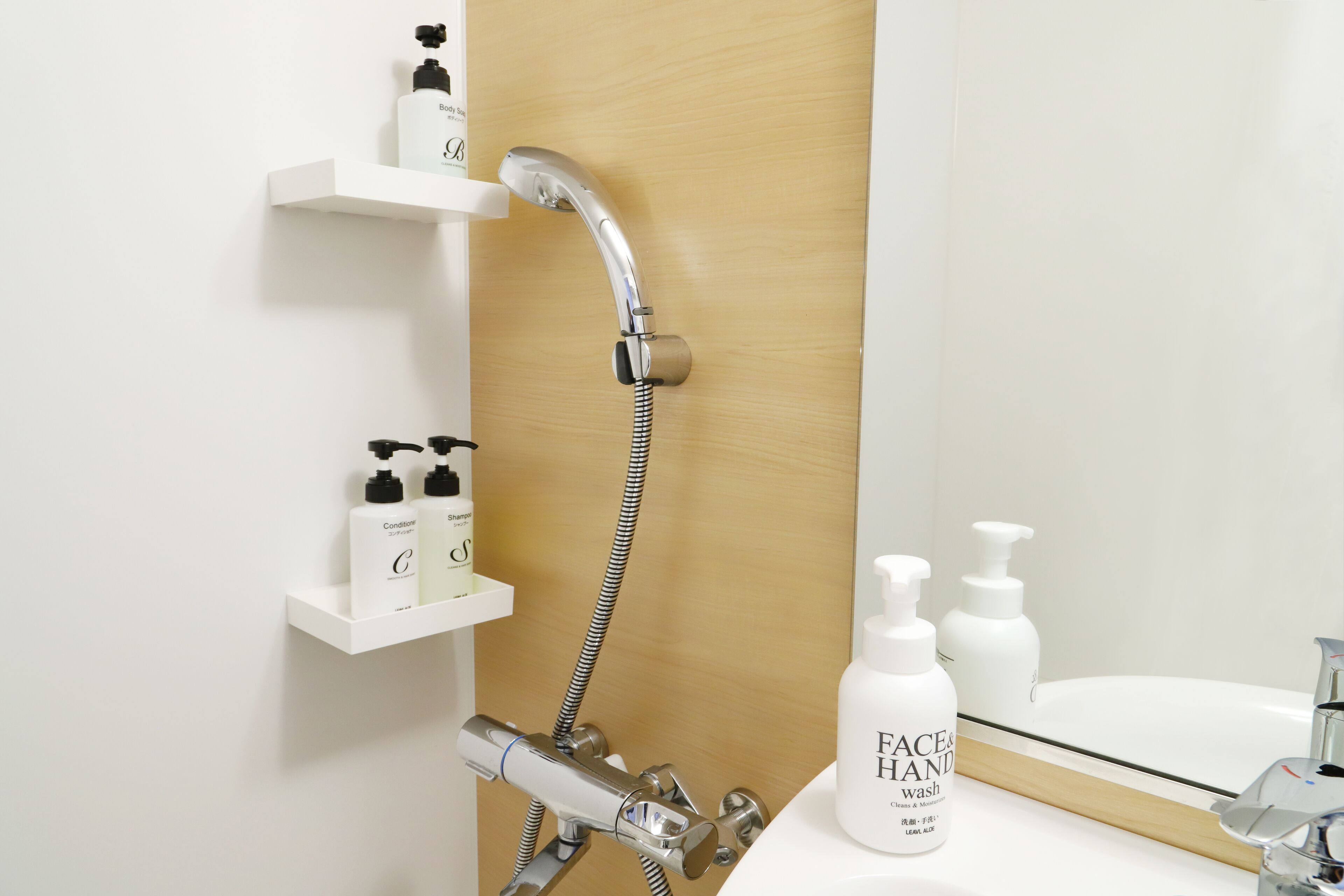 combined shower/bathtub, hair dryer, slippers, electronic bidet