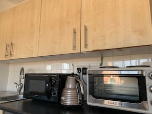 Fridge, microwave, oven, electric kettle