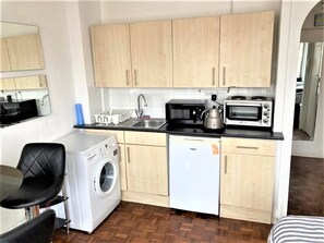 Fridge, microwave, oven, electric kettle