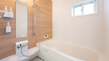 Combined shower/bathtub, free toiletries, hair dryer, slippers