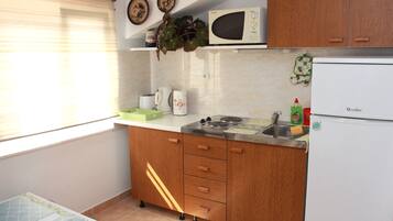 City Apartment | Private kitchen | Full-size fridge, microwave, oven, stovetop