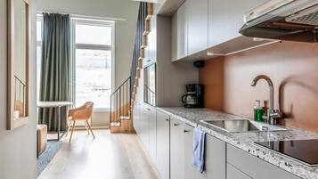 Mini-fridge, microwave, stovetop, dishwasher