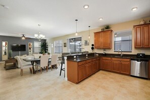 Family Villa, Hot Tub, Garden Area | Private kitchen | Stovetop, dishwasher, cookware/dishes/utensils