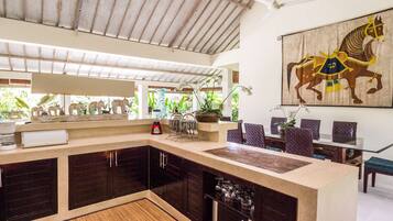 Oven, stovetop, dishwasher, dining tables