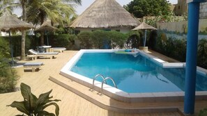 Outdoor pool, pool loungers