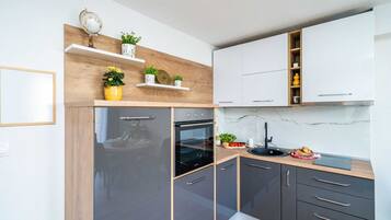Apartment (Comfort Two Bedroom Apartment with Te) | Private kitchen | Fridge, microwave, stovetop, dishwasher