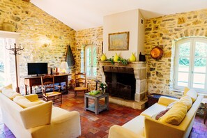 TV, fireplace, table tennis, books