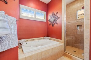 Bathtub, hair dryer, towels