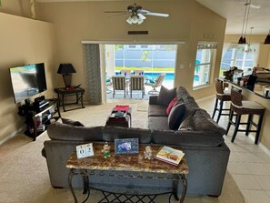 Smart TV, DVD player, books, music library