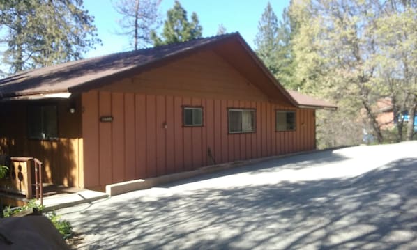 Back of the cabin, shows the level entrance from the driveway