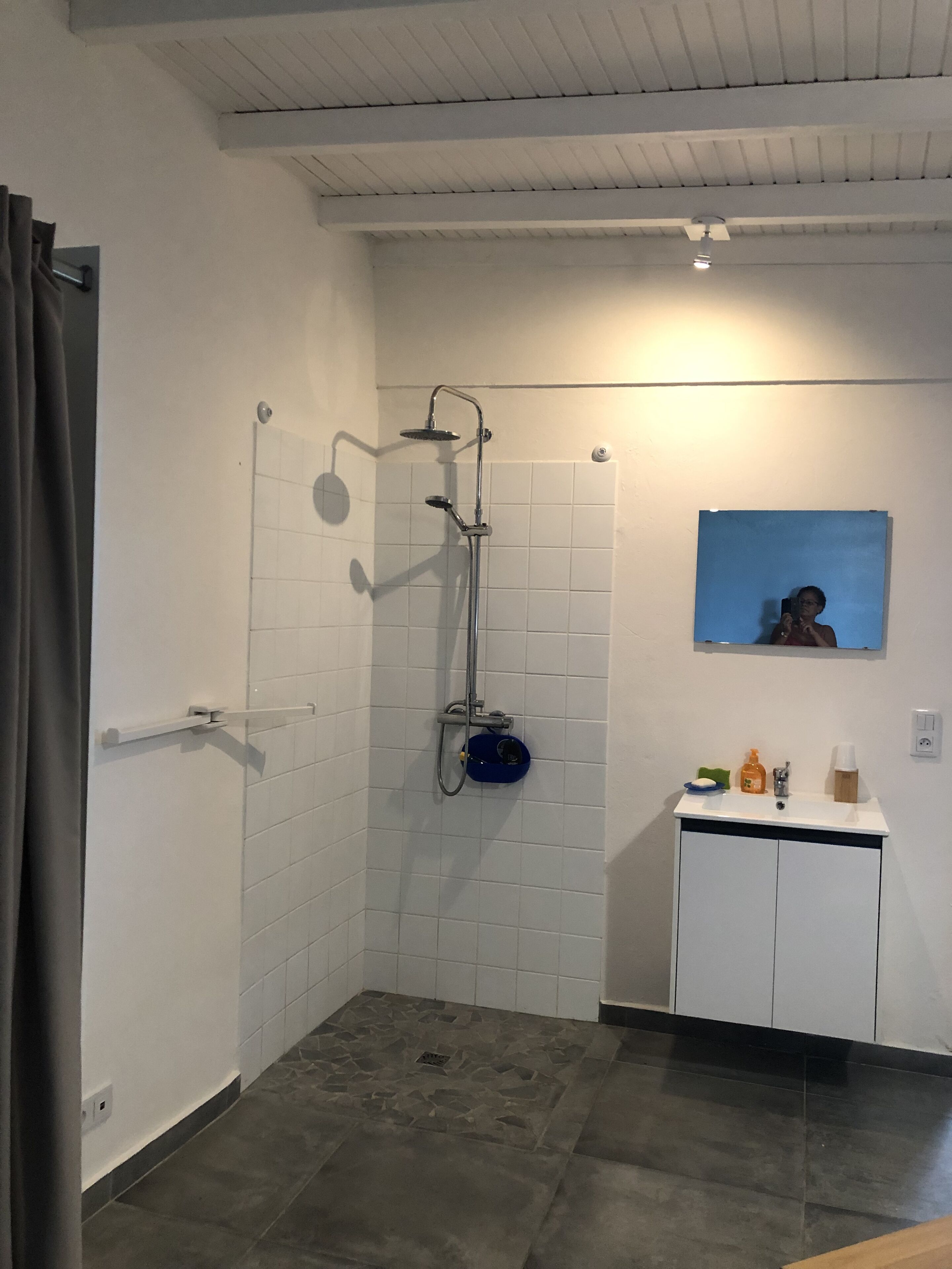 Shower, free toiletries, hair dryer, towels