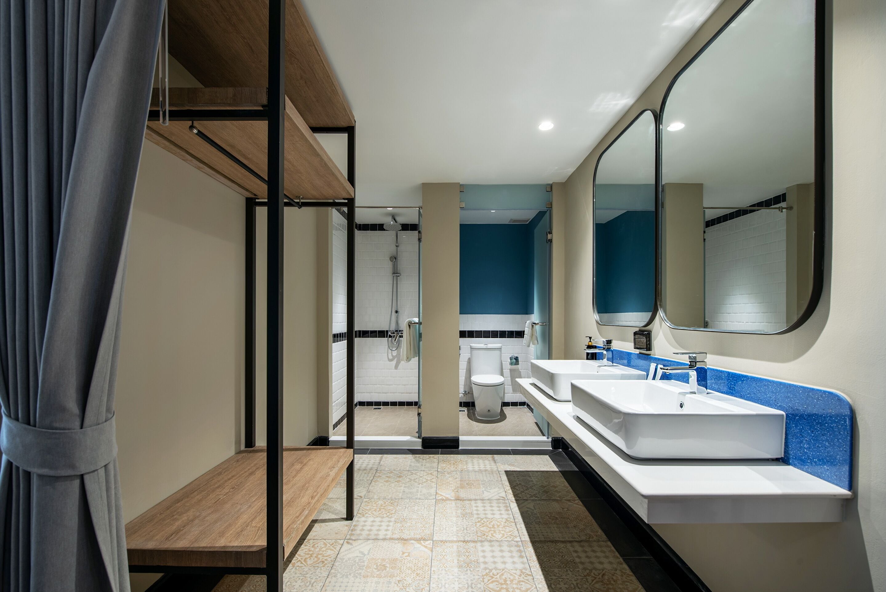 family room | bathroom | shower, rainfall showerhead, eco-friendly toiletries, hair dryer