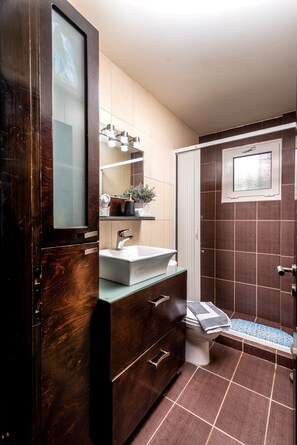 Dusche, Haartrockner, Handtücher, Seife