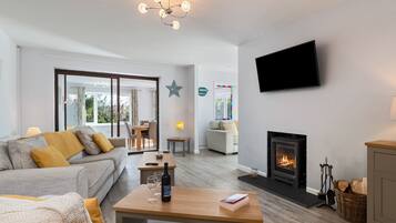 TV, fireplace