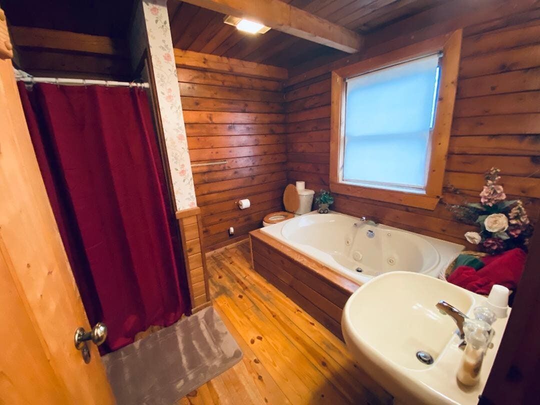 Douche, baignoire à remous, séchoir à cheveux