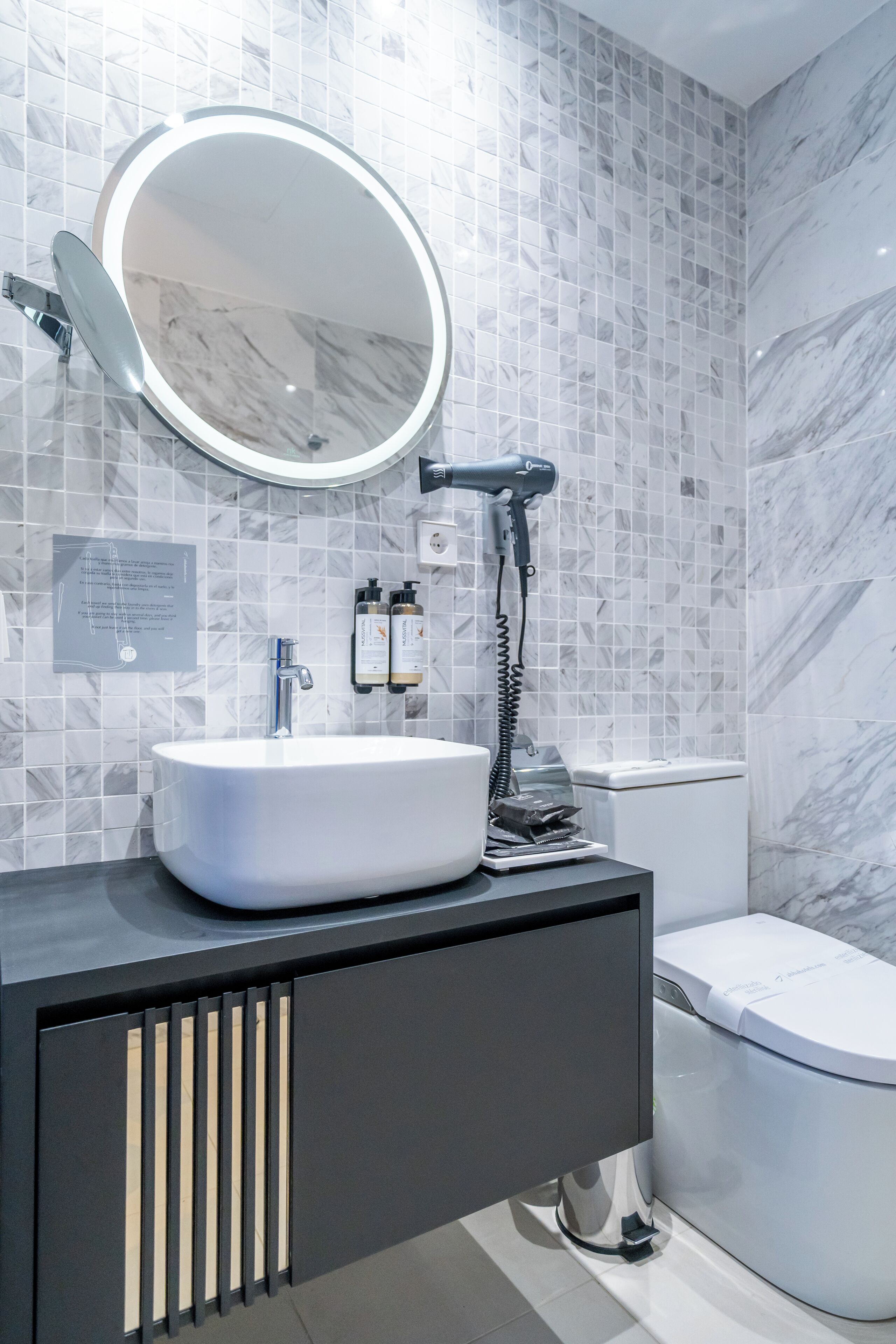 shower, rainfall showerhead, designer toiletries, hair dryer